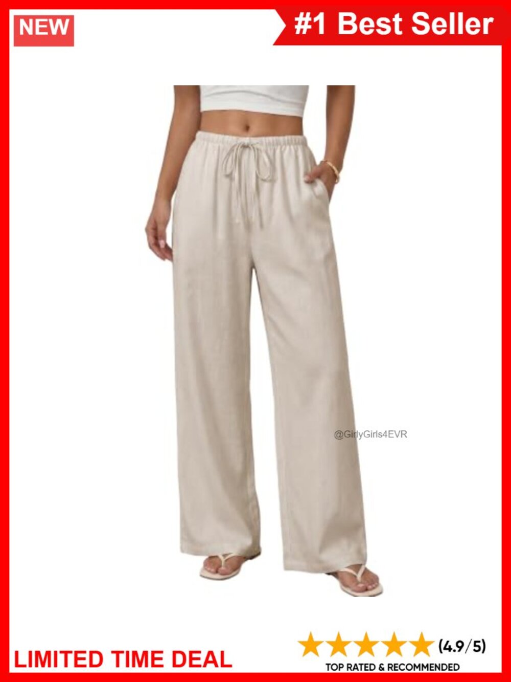 Wide Leg High Waist Drawstring Palazzo Trousers Flowy Beach Casual Pants